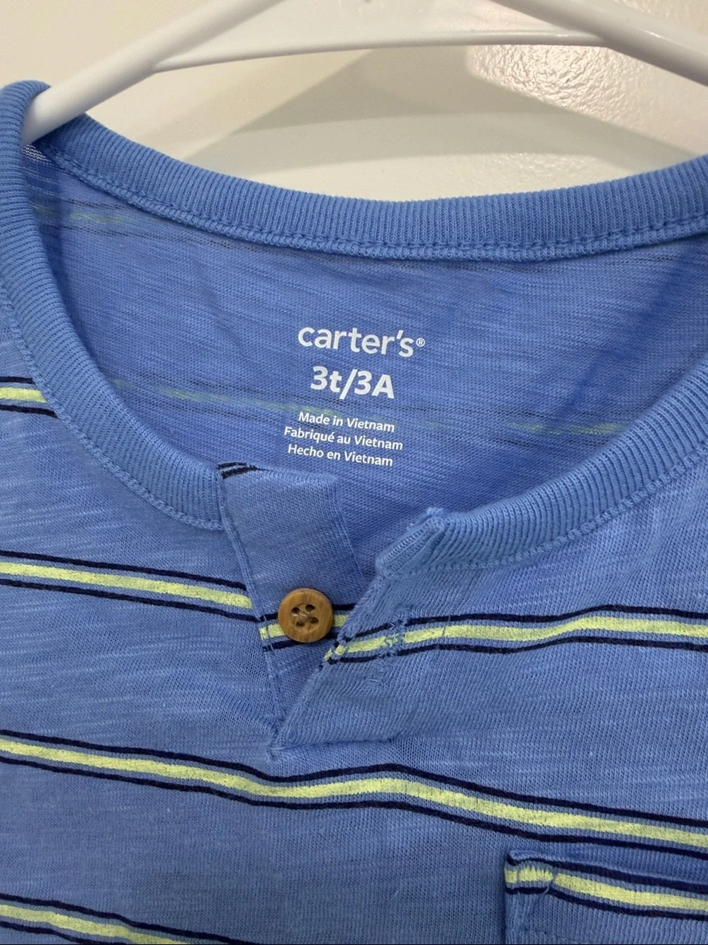 NEW NWT Carter's 3T Blue Tee with Green & Navy Stripes and Pocket